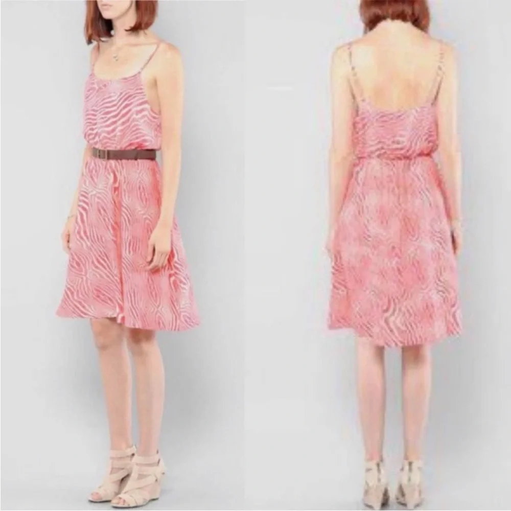 Alice + Olivia Pilar Pink Zebra Print Silk Blouson Tank Dress Elastic Waist XS - Picture 3 of 10